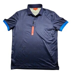 Redvanly Ramey Polo Mens M Midnight Navy Blue Polka Dot Golf Shirt R2516 NEW